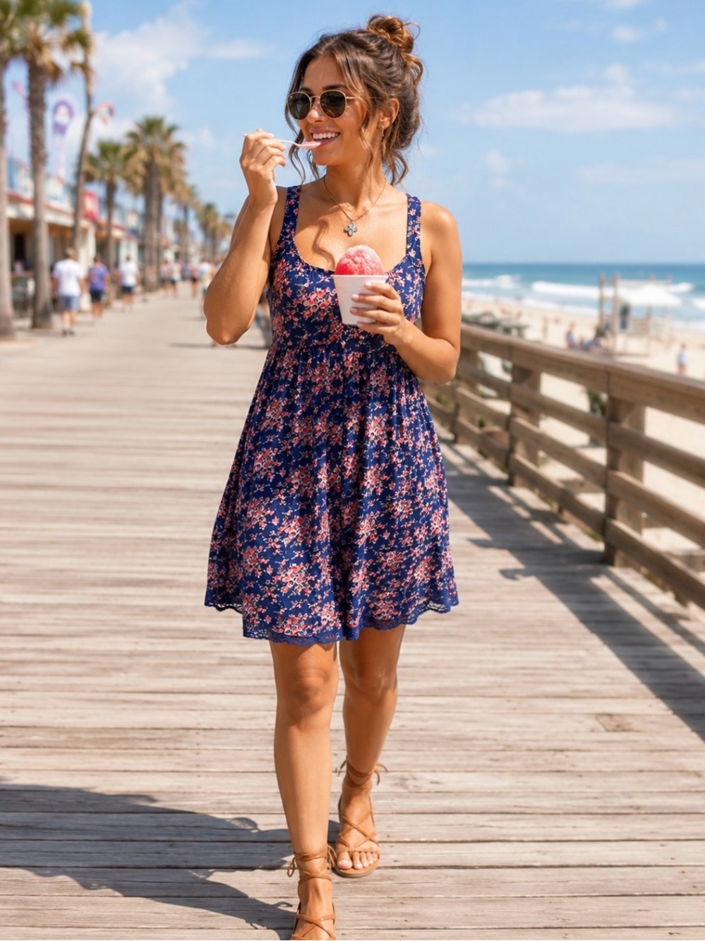 F21 Floral Navy and Pink Dress
